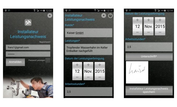 Smartphone App für Leistungsnachweis für Handwerker